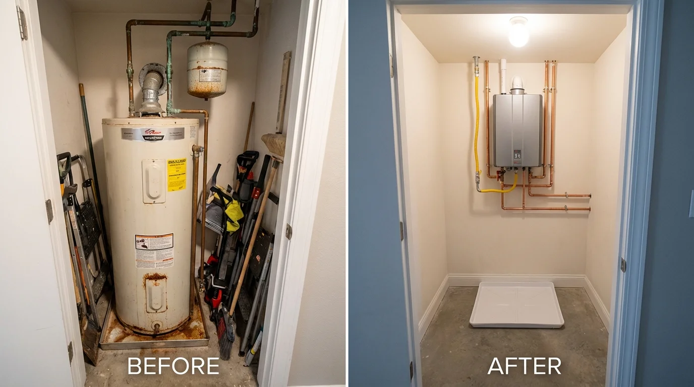 Tank water heater versus wall-mounted tankless unit comparison for Broomfield, CO homeowners