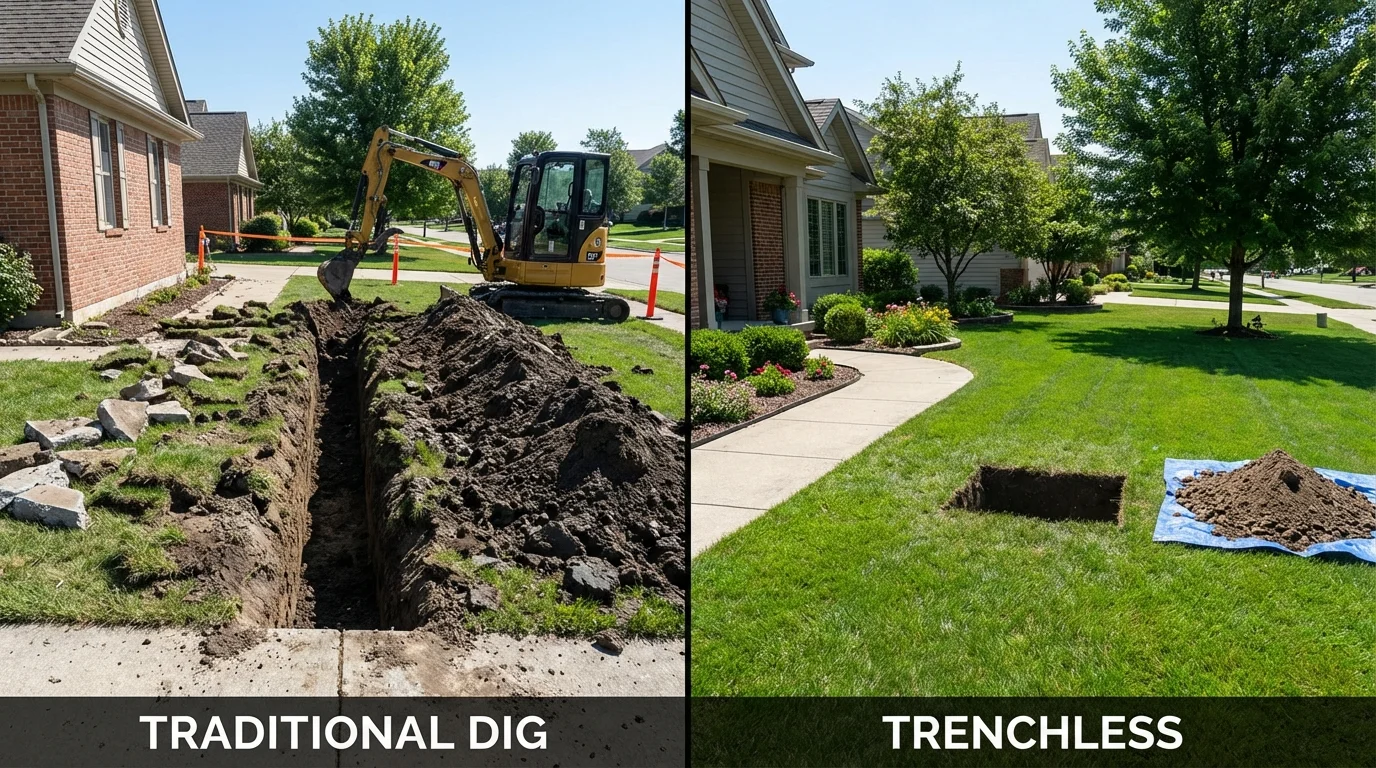 Trenchless sewer repair with minimal yard damage versus traditional excavation in Broomfield, CO
